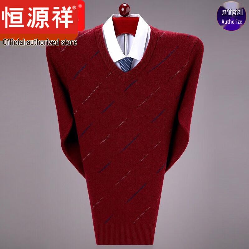 Hengyuanxiang Men's V-Neck Thickened Knit Sweater
