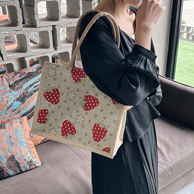 Street Style Linen Tote Bag With Magnetic Closure For Casual Daily Use