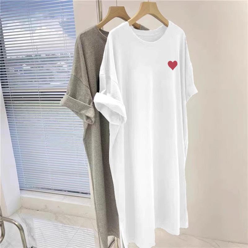 2025 Summer Women's Casual Plus Size Tummy-Hiding Over-the-Knee Short Sleeve T-Shirt Dress