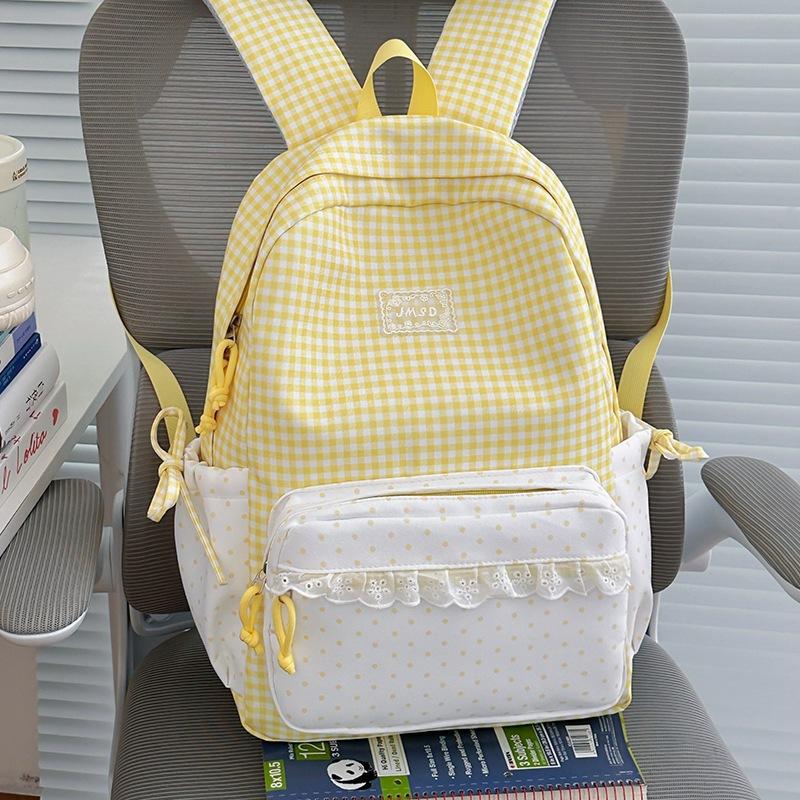 Schoolbag Milk Fufu Plaid Corrugated Lace Heart Travel Small Backpack Sweet Wind Student Party Big Sweet Bag