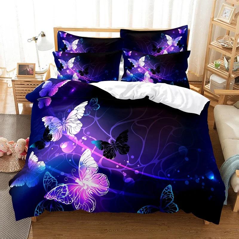 Butterfly pattern bedding set 3D digital printing fashion design decoration king size set three-piece set