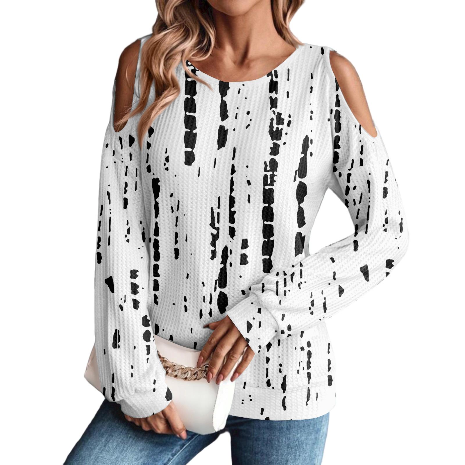 

Women s Winter Oversized T-Shirt Fashionable Off-the-Shoulder Round Neck Vintage Floral Print Pullover Long-Sleeved Top XL