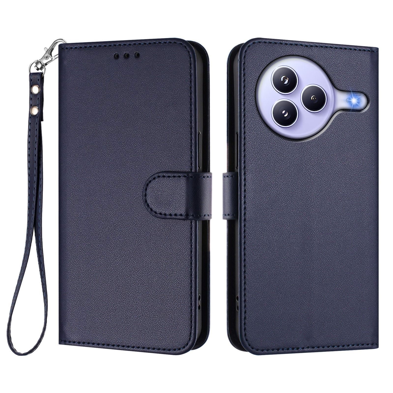 

For Xiaomi Civi 5 Pro 5G Leather Case Wallet Stand Phone Cover with Wrist Strap Blue