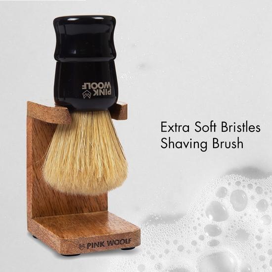Pink Woolf Boar Shaving Brush for Men | 25mm Knot, BLACK ACRYLIC HANDLE | Creates Thick Lather & Gently Exfoliates for a Smooth Shave | Gift for Men