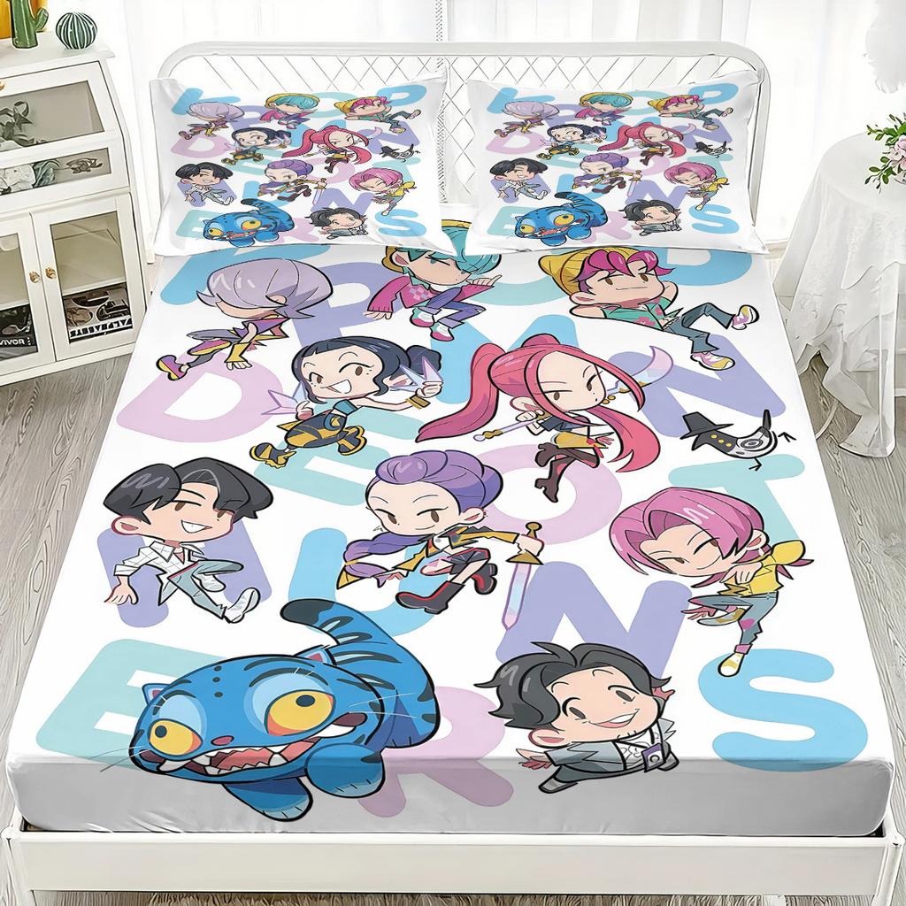 K-Pop D-Demon Hunters Fitted Sheet from for Home Decor, Customized DIY Bed Cover Deep Pocket with 2Pillowcases
