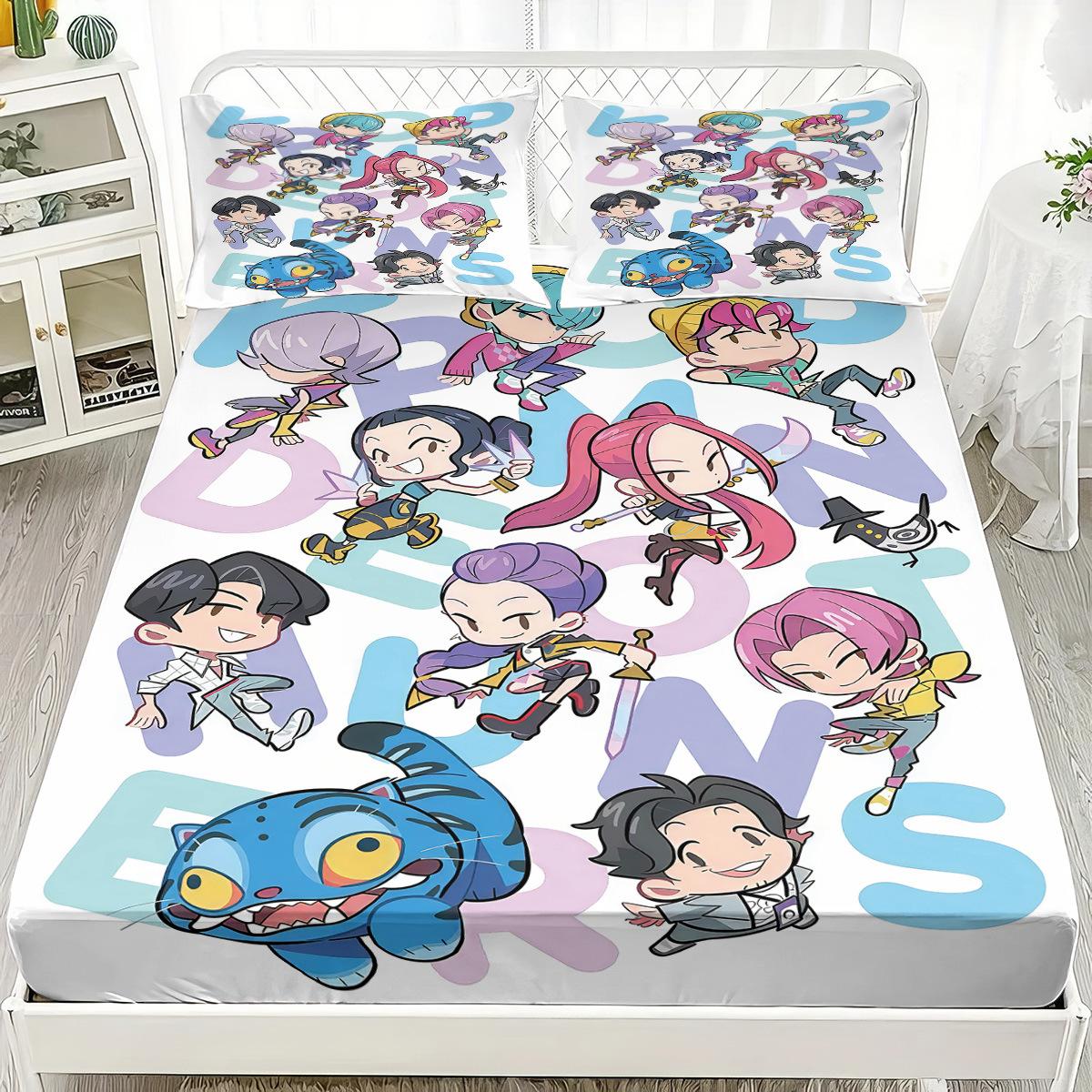 

1Pc Kpop Fitted Sheet Demon Hunters Soft Polyester Bed Fitted Sheet With Elastic Band Home Decorations Birthday Gifts For Girls 99x190x25cm