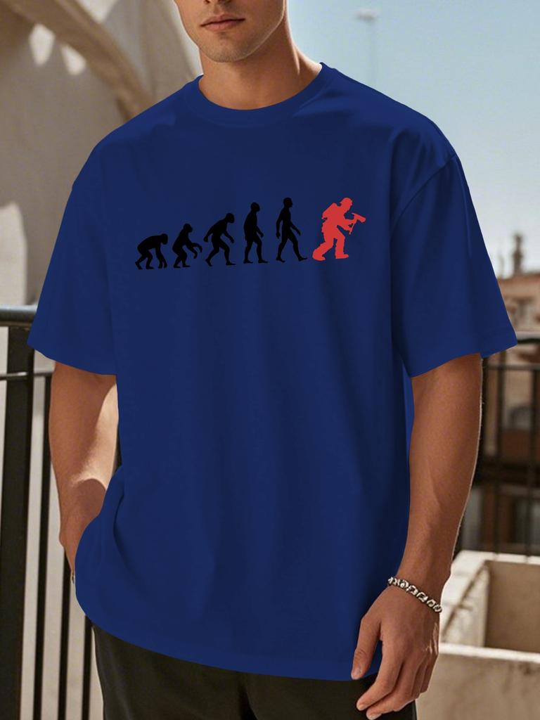 Unisex White Oversized Cotton Tee HuUnisex Evolution Silhouette Painter Graphic Crew Neck Short Sleeve Artist Casual Street Daily Top