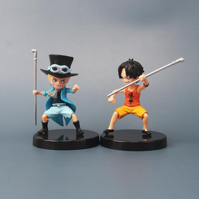 3Pcs/Lot 10cm Anime One Piece Luffy Ace Sabo PVC Action Figurine With Stick  PVC Action Figure Model Toys Dolls Kids Gifts