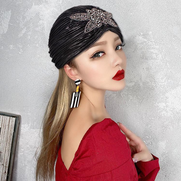 Fashionable Diamond Studded Flower Decorated Hat with Western Style Women's Handbag Headscarf Hair Cover Headband Fashion Hat
