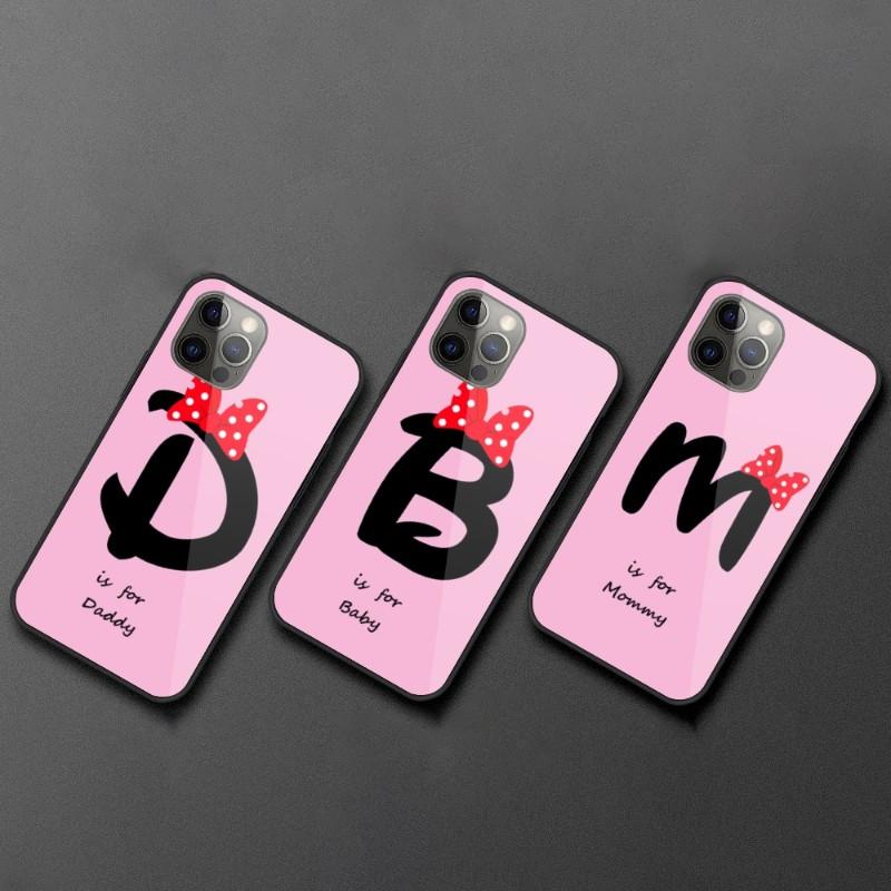 Cute Alphabet Letter Flower Phone Case For IPhone 13 12 11 XS X 8 7 6 Plus Mini Pro Max SE 2022 Black PC TPU Glass Phone Cover