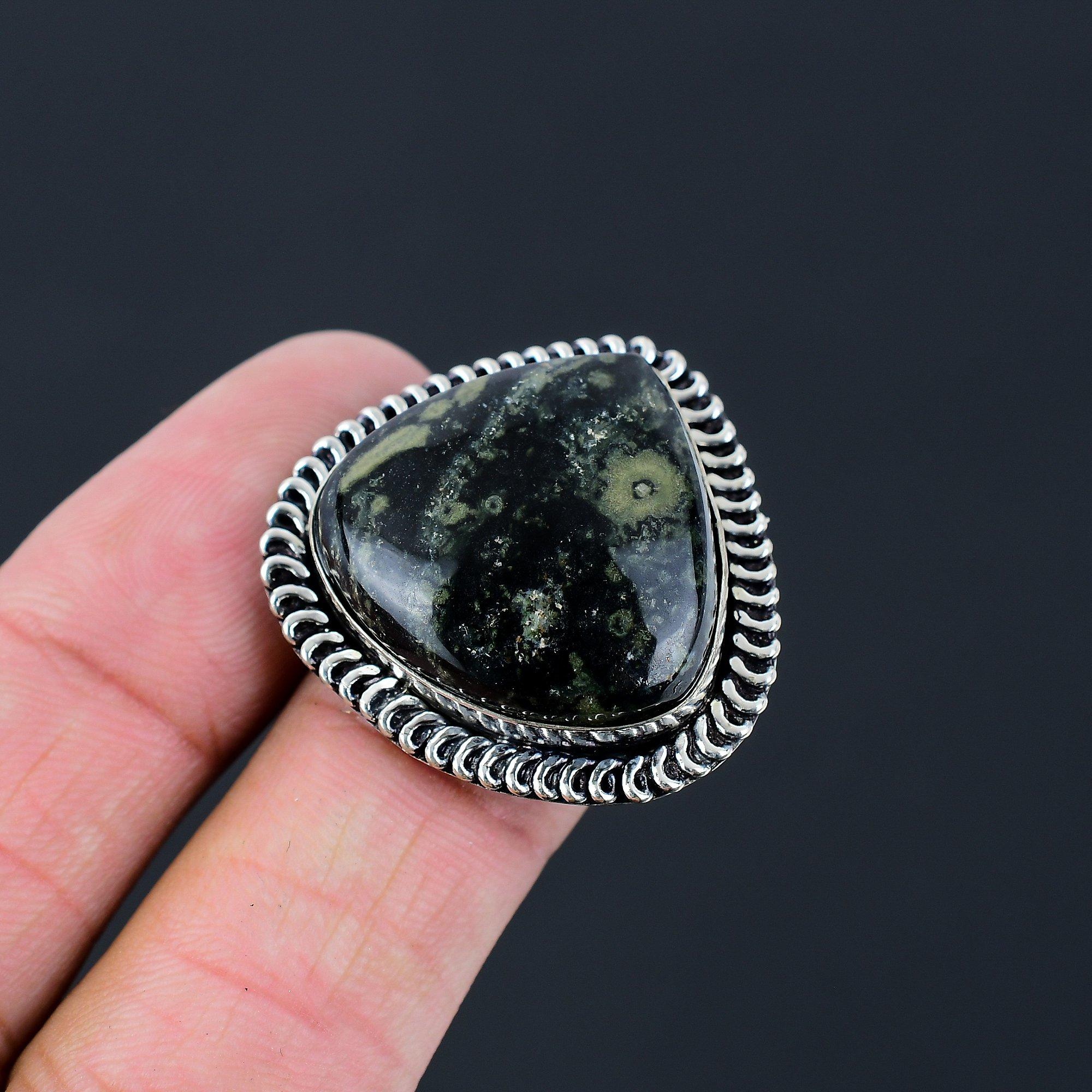 925 Sterling Silver Pear Kambaba Jasper Stone Statement Wedding Daughter Ring 9