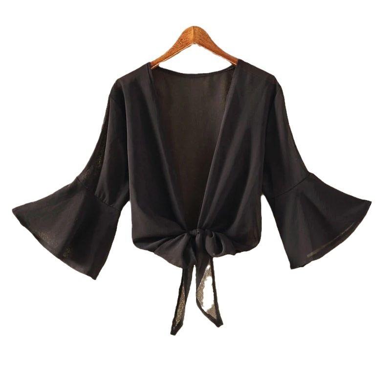 Moda Estate Piccolo Sciarpa Donna Estate Scollo a V Profondo Sottile Canotta Cardigan Camicia Top Elegante Ampio Traspirante Chiffon Abbigliamento Protezione Solare