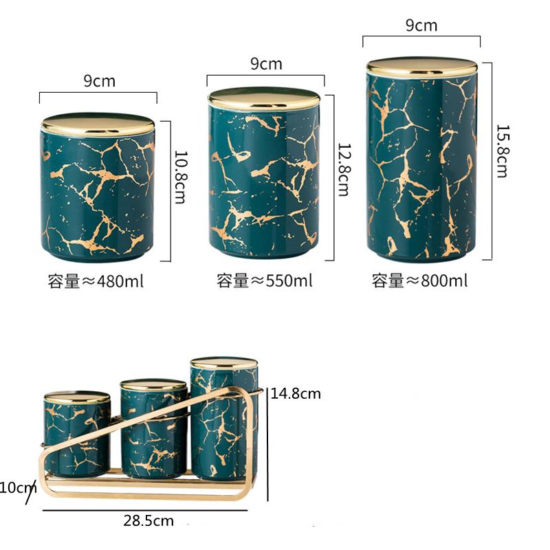 3 PCS Ceramic Airtight Jar Kitchen Canister Sets Cereal Dispenser Spice Organizer Rack Jars with Lid Food Storage Containers