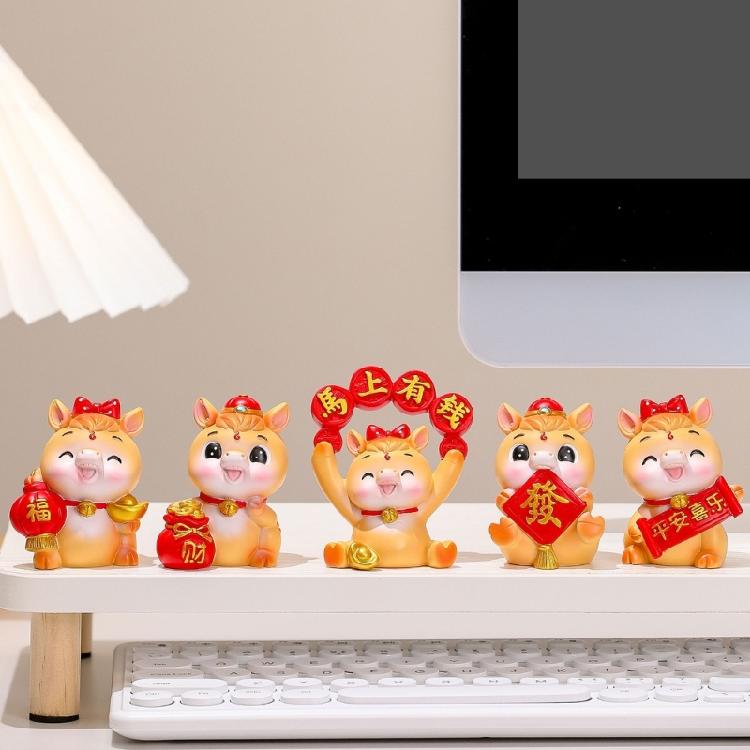 Chinesisches Neujahr Pferdefiguren 2026 Harz Chinesische Tierkreiszeichen Pferdefiguren Schreibtischverzierung für Neujahrs-Heimdekorationen