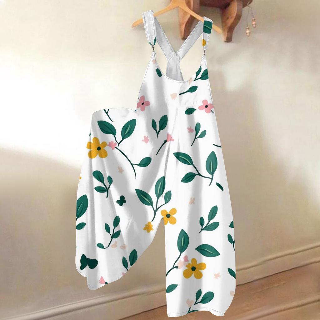 Tuta estiva da donna con stampa floreale, Tuta vintage, Spalline non regolabili,