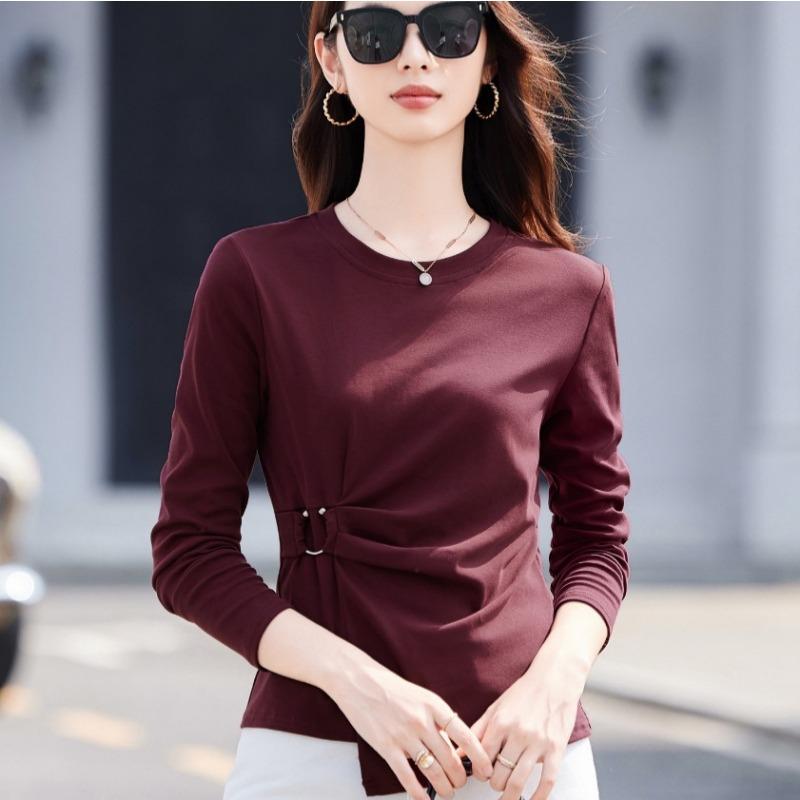 Spring and Autumn Irregular Long Sleeve T-Shirt Women's Simple Slim Fit Versatile Slim Top