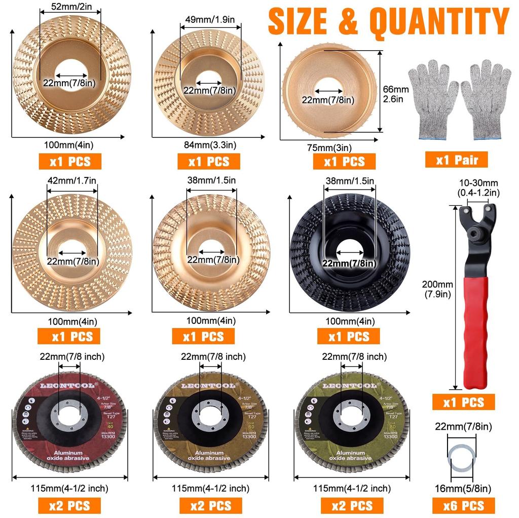 LEONTOOL Set of Wood Carving Spark Discs with Lock Nut Woodworking Shaping Grinder Shaping Grinding Wheel Abrasive Flap Sanding Flap Disc Grinder Wood