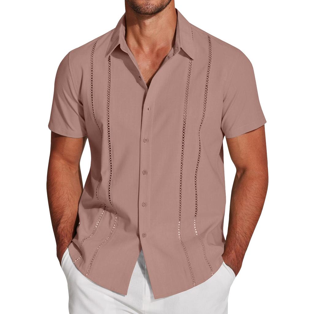 Men's Summer Solid Color Lapel Short-Sleeved Shirt Men's Casual Fashion Short-Sleeved Shirt