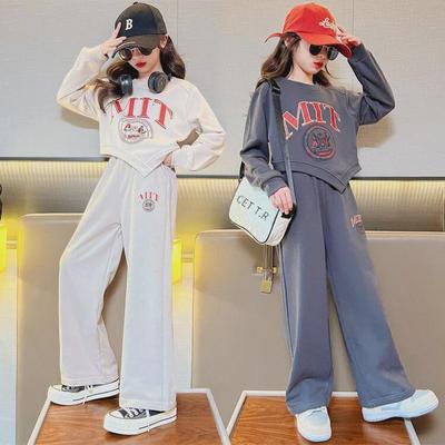 2024 Girls' Fashionable Letter Top & Casual Trousers Two-Piece Suit for Spring & Autumn
