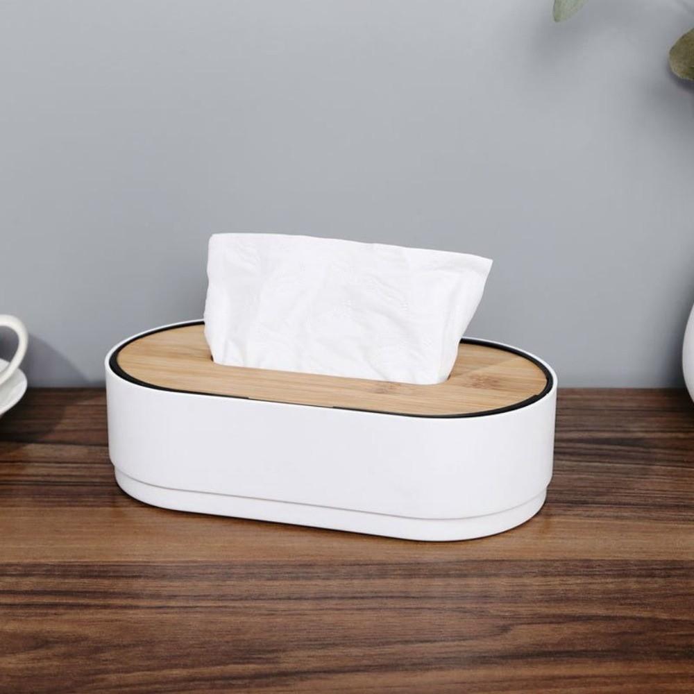 Quality Bamboo Cover Tissue Box Table Decoration Height-Adjustable Tissue Case Desktop Napkin Storage Box Home