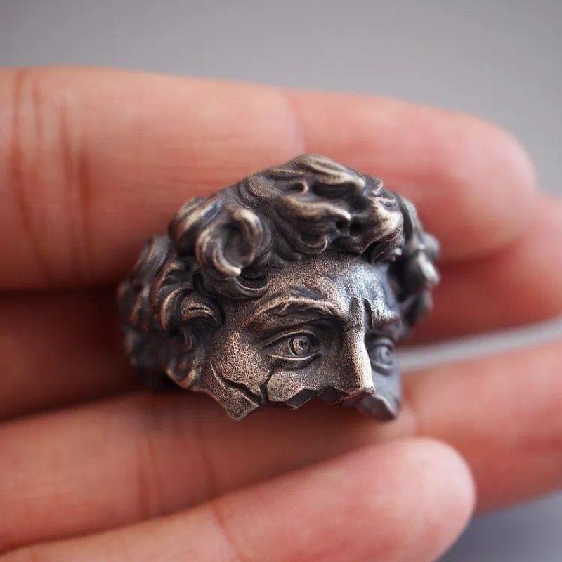 Retro Half Face David Adjustable Open Ring For Men Punk Gothic Edgy Copper Zircon Unisex Accessories Renaissance Art Gift