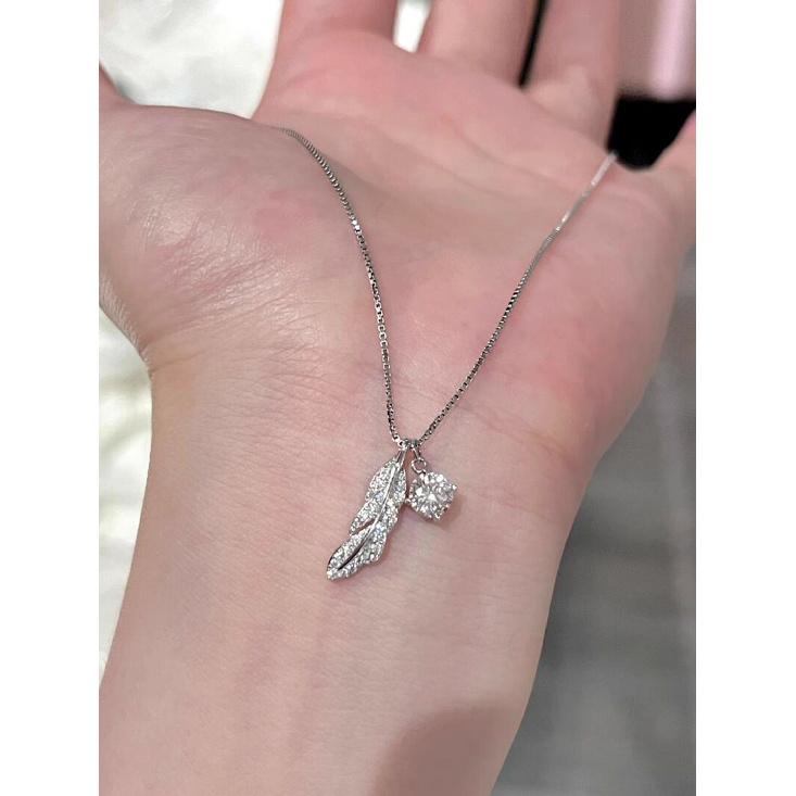 Sparkling Diamond Feather Necklace For Women, New Cool And Simple Style, Fashionable Pendant Collarbone Chain Necklace