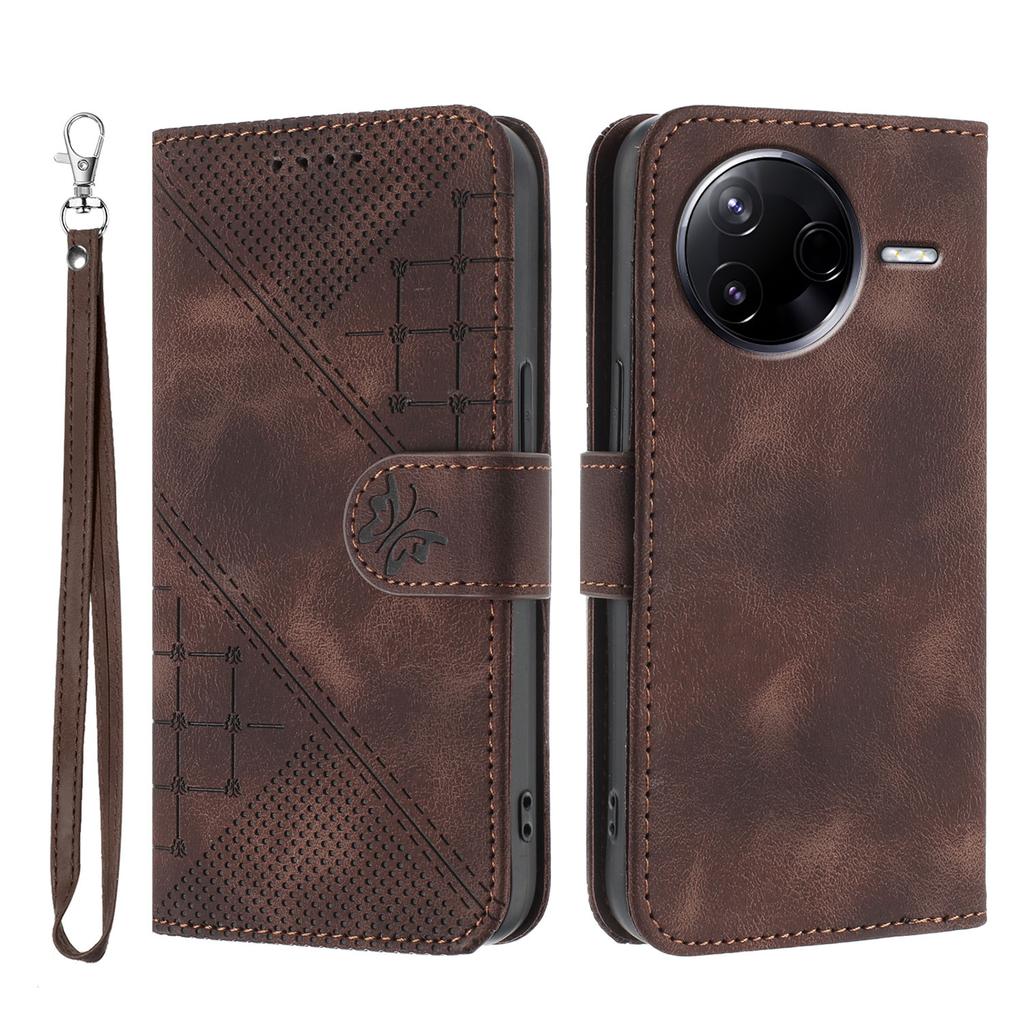 For Xiaomi Redmi K80 5G/Xiaomi Poco F7 Pro 5G Leather Wallet Case Butterfly Flower Imprinted Phone Cover with Strap