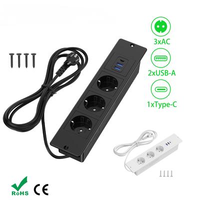 EU Stolní Vestavné Zásuvky Stolní Zapuštěné Zásuvky s 3 AC Zásuvkami 2 USB Rychlé Nabíjení TYPE-C Skrytá Elektrická Rozvodka
