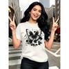 European Sizes Circle Chic Butterfly Print T-Shirt - Exquisite Design, Casual Round Neck Top - Breathable and Lightweight