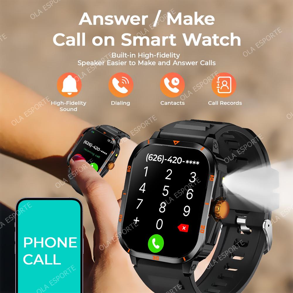NEW Military Smartwatch 2.01'' HD Screen for Android/IOS Bluetooth Call Waterproof Outdoor Sports Fitness Smart Watch Men