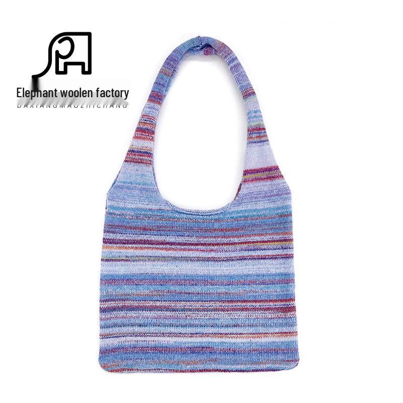 

Креативная вязаная сумка в американском стиле с градиентным цветовым блоком - Винтажный дизайн в японском/корейском стиле для ношения в руке и через плечо синий