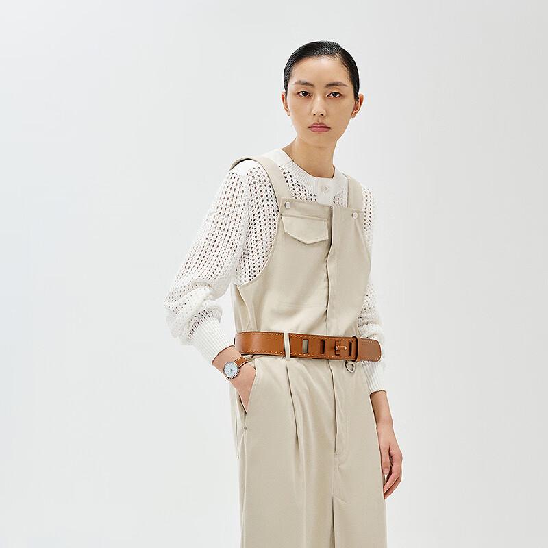 LESS 2025 Spring Cotton Blend Collarless Long Sleeve Sweater