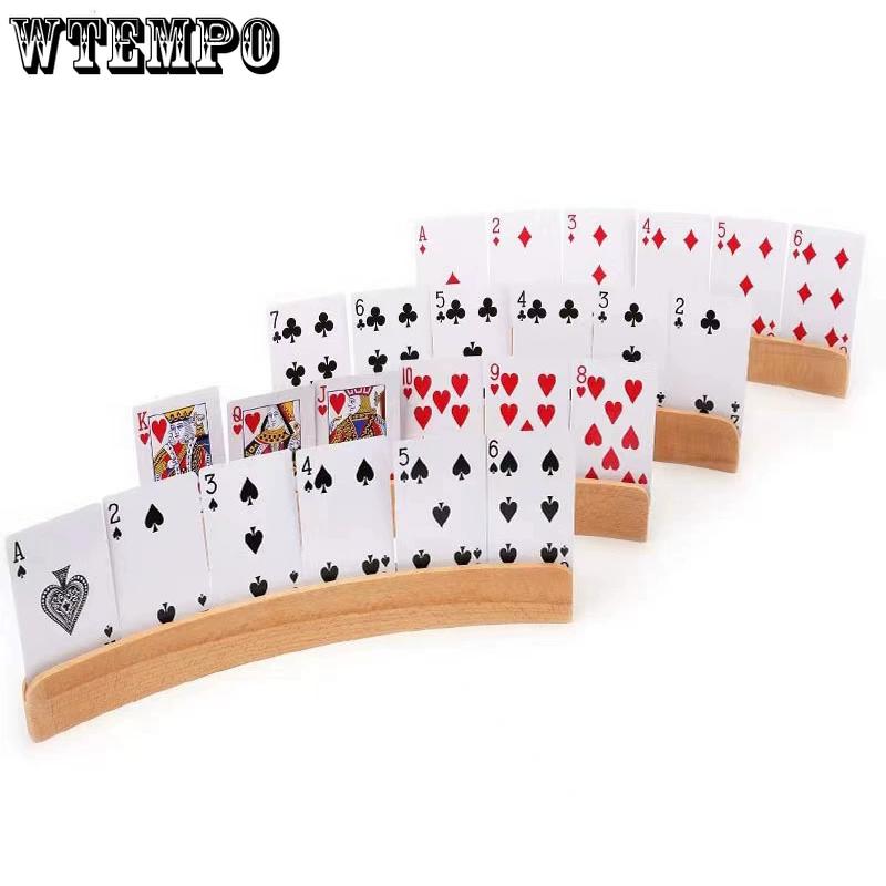 WTEMPO Wedding Birthday Party Curved Playing Cards Holders for Seniors Adults Soild Wood Cards Holders for Playing Cards