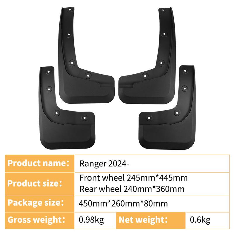 For Ford Ranger 2024 n version Automotive Tire Mudguard Waterproof Prevent Mud Splashing Car Mud Flaps Fender Trim 4pcs