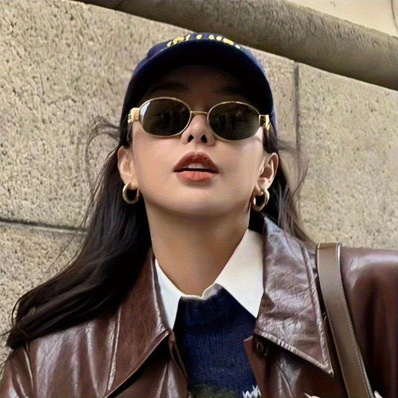 3 PCS Fashionable Oval Metal Women's Glasses Black Frame Brown Gradient Lenses Glasses Accessories