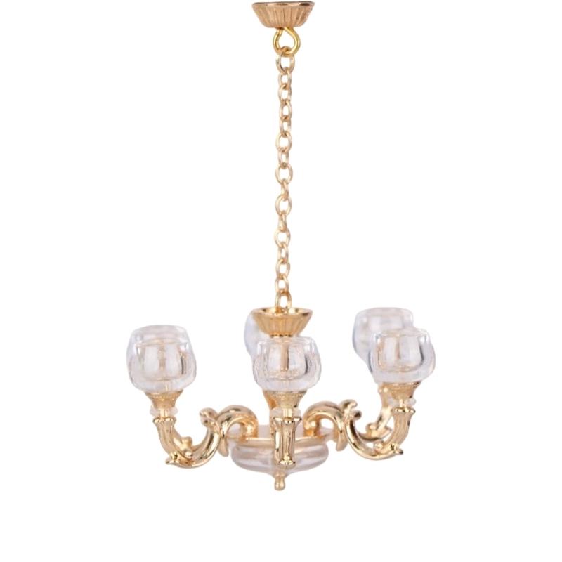 1/12 Miniature Chandelier Lamp Model Figurine Furniture For Doll House Living Room Decoration With Realistic Design