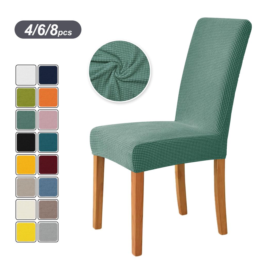 4PCS Stretch Dining Chair Covers Feature Textured Checked Jacquard Fabric High Back Chair Slipcover Thick Chair Protectors