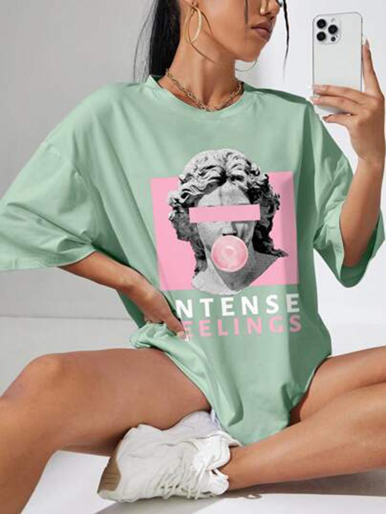 2025 Summer Loose Women's T-Shirt High Quality O Neck Sculpture Letter Pattern Short Sleeve Women's Short Sleeve T-Shirt CCXX120