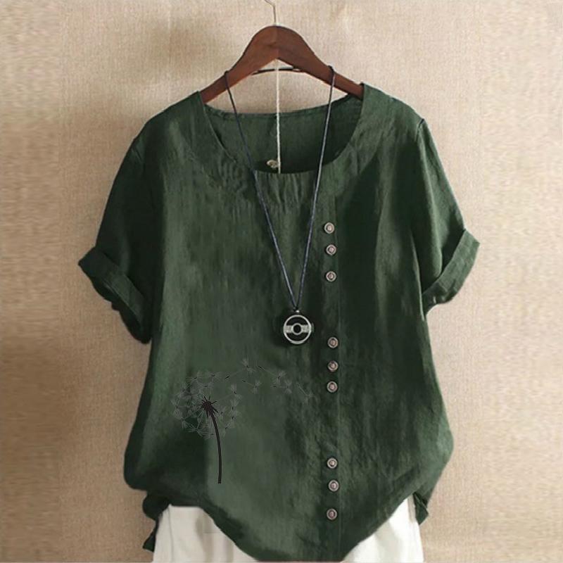 Women's Fashion Black Dandelion Prined Short Sleeve T-shirt Loose Cotton Shirt Casual Loose Summer Plus Size Blouse Tops
