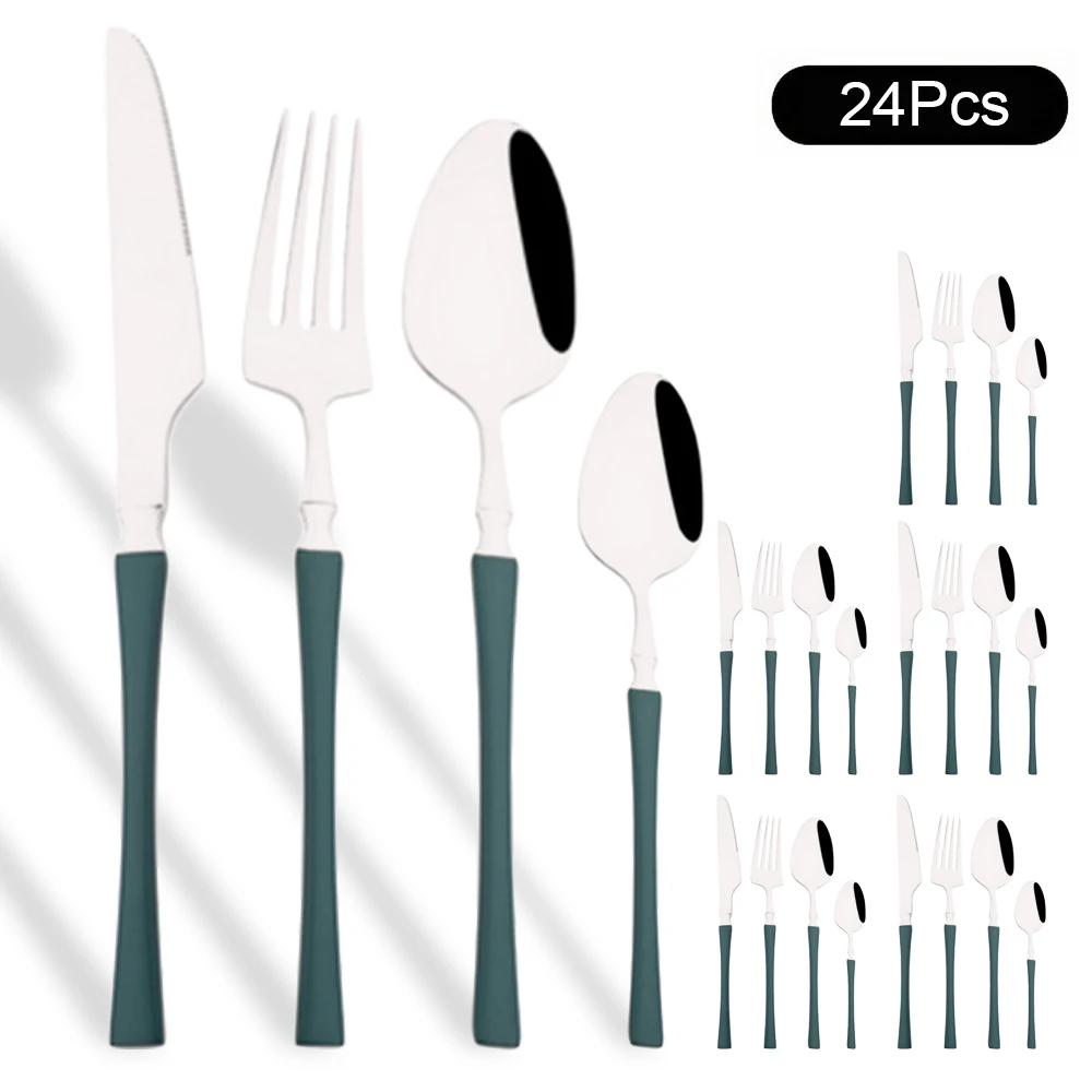24Pcs Gold Tableware Sets Stainless Steel Cutlery Knife Tea Fork Coffee Spoon Flatware Dishwasher Safe Dinner Kitchen Dinnerware