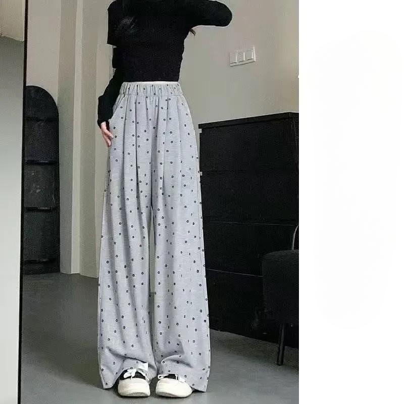 New Floral Informal Sports Pants for For Women In Spring and Summer Thin High Waist Drooping To Make Them Look Slim In Small Straight Wide-leg