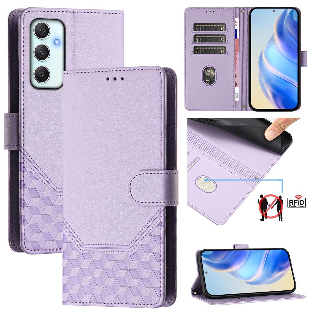 For Samsung Galaxy A35 5G Case Imprinted Honeycomb RFID Blocking Leather Phone Cover with Strap