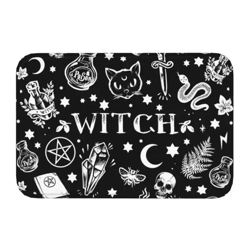 Skull Damask Pattern Doormat Non-Slip Entrance Bathroom Kitchen Door Floor Mat Halloween Witch Goth Occult Toilet Carpet Rug