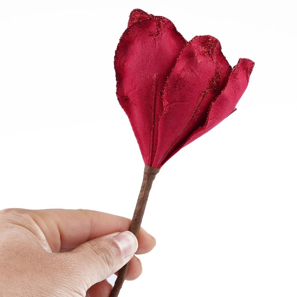 Glitter Artificial Christmas Flower 16cm Xmas Tree Decoration Fake Flowers Wedding Party Decoration Photography Props