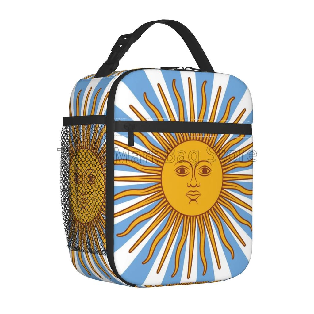 Argentina Flag Soccer Print Insulated Lunch Bag Waterproof Thermal Lunch Box Reusable Portable Cooler Bento Tote Bag for Picnic