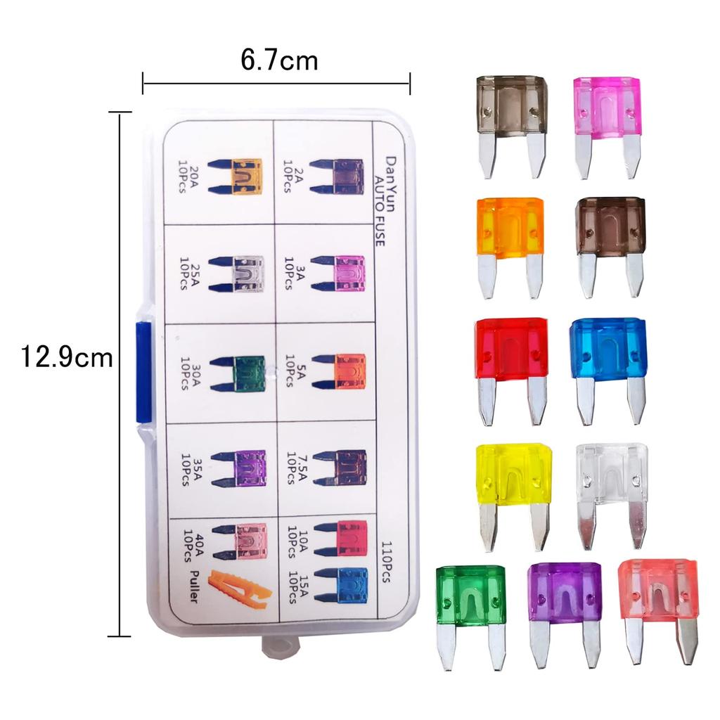 DanYun 110pcs Mini Flat Fuse Small Fuse Car Fuse 2A 3A 5A 7.5A