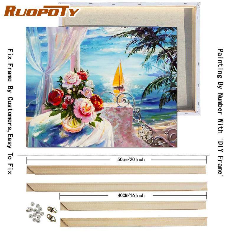 RUOPOTY Painting By Number Flower Drawing Canvas Acrylic Handpainted Pictures By Number Wall Art For Adults Home Decoration