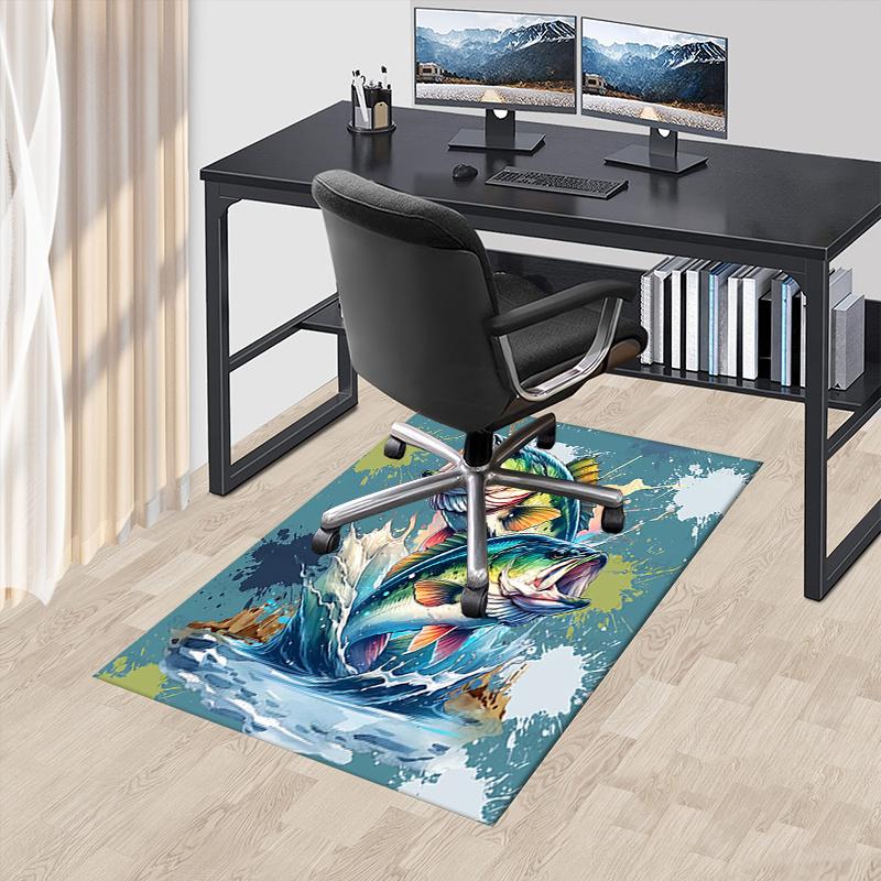 Fishing Enthusiast Theme Chair Mat Office Carpet Oversized Rug for Home Decor, Sofa Carpet, Desk Chair Mat, Gift Idea for Office and Living Room