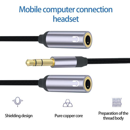Headphone Splitter 2 High Fidelity Lossless in 1 Nylon-Braided Dual 3.5mm Male Microphone