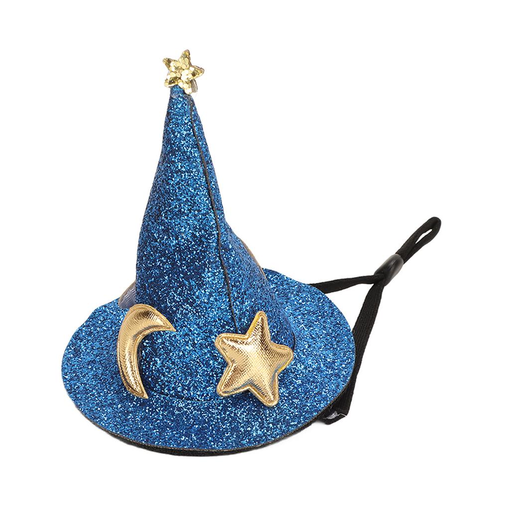 Hamster Hat Moon Star Pattern Small Animal Pet Top Hats with Adjustable Chin Strap for Turtles Lizards Geckos Blue